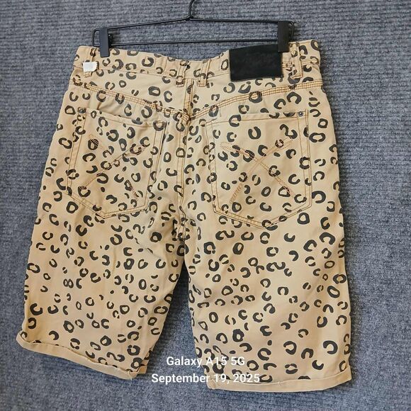 AKOO BRAND Shorts Leopard Cheetah Animal Print Size 34 Men's 100% Cotton Khaki - Picture 2 of 9
